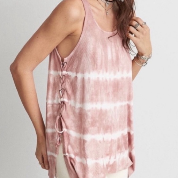 American Eagle Outfitters Tops - AE Soft & Sexy lace up, pink tie dye ribbed tank